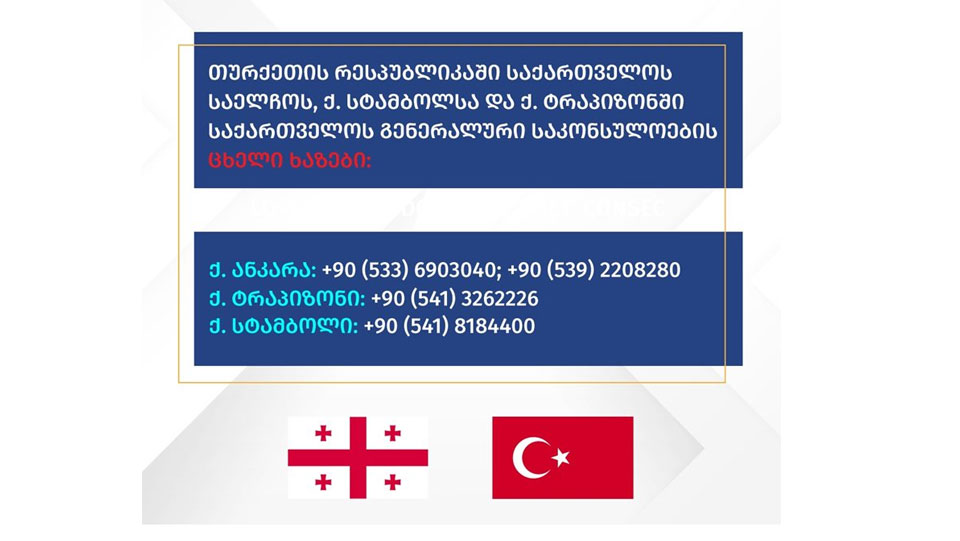 თურქეთში საქართველოს საელჩო საგანგებო რეჟიმში მუშაობს